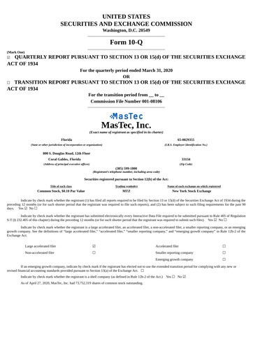 Thumbnail MasTec Quarterly Report 2020-q1