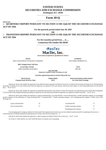 Thumbnail MasTec Quarterly Report 2020-q2