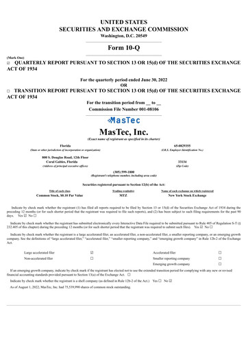 Thumbnail MasTec Quarterly Report 2022-q2