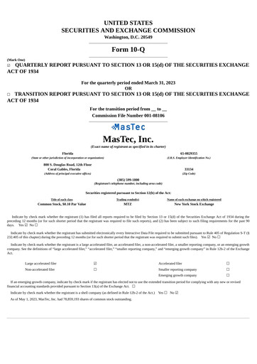 Thumbnail MasTec Quarterly Report 2023-q1