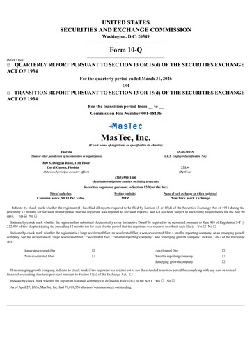 Thumbnail MasTec Quarterly Report 2026-q1