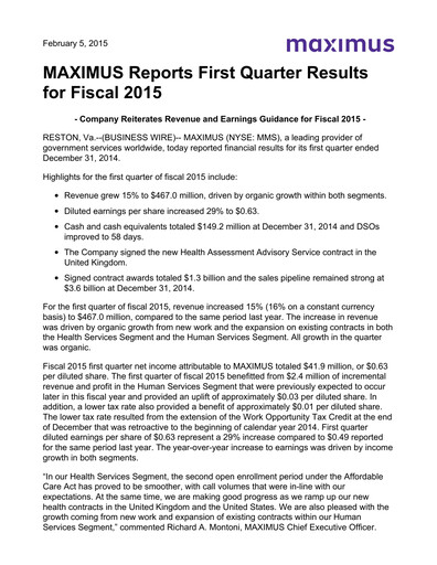 Thumbnail Maximus Quarterly Report 2015-q1