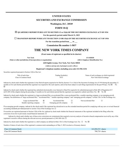 Thumbnail New York Times Quarterly Report 2023-q1