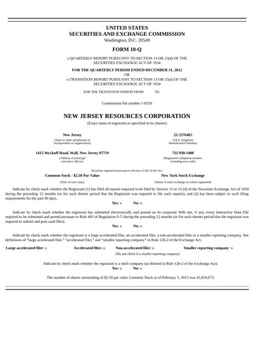 Thumbnail New Jersey Resources Quarterly Report 2013-q1
