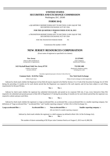 Thumbnail New Jersey Resources Quarterly Report 2013-q3