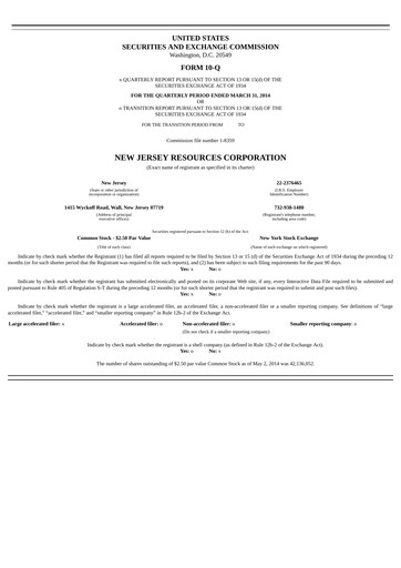 Thumbnail New Jersey Resources Quarterly Report 2014-q2