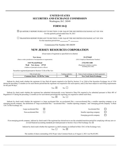 Thumbnail New Jersey Resources Quarterly Report 2021-q3