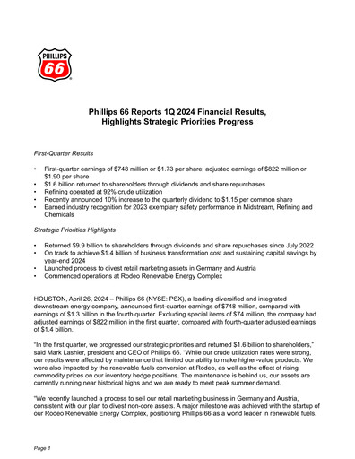 Vorschaubild Phillips 66 Quartalsbericht 2024-q1
