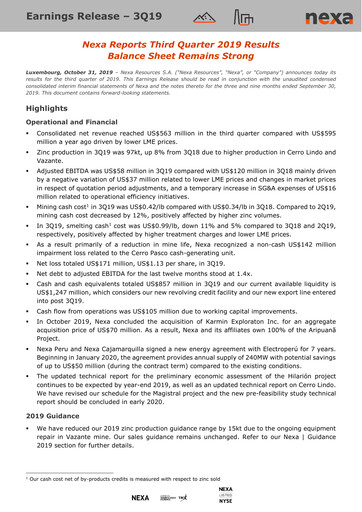 Thumbnail Nexa Resources Quarterly Report 2019-q3