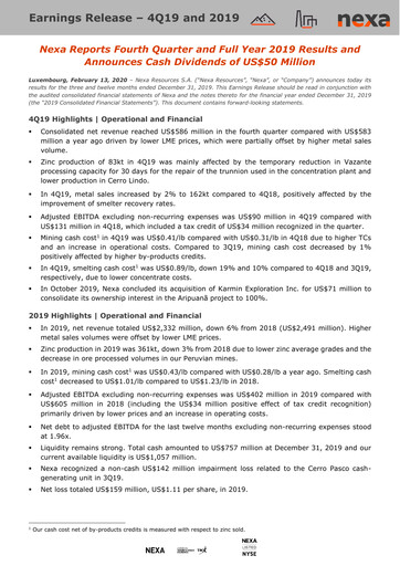 Thumbnail Nexa Resources Quarterly Report 2019-q4