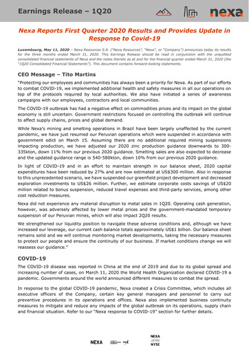 Thumbnail Nexa Resources Quarterly Report 2020-q1