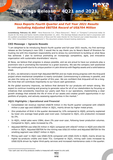 Thumbnail Nexa Resources Quarterly Report 2021-q4