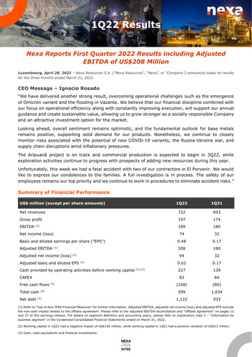 Thumbnail Nexa Resources Quarterly Report 2022-q1