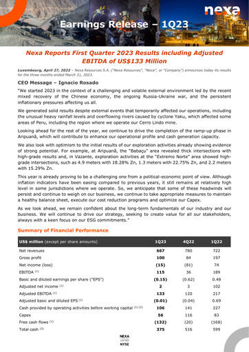 Thumbnail Nexa Resources Quarterly Report 2023-q1