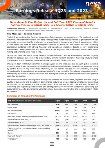 Thumbnail Nexa Resources Quarterly Report 2023-q4