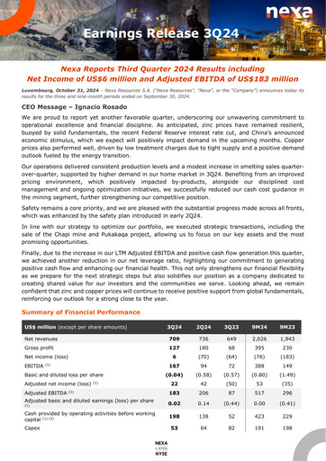 Thumbnail Nexa Resources Quarterly Report 2024-q3