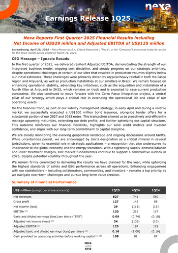 Thumbnail Nexa Resources Quarterly Report 2025-q1