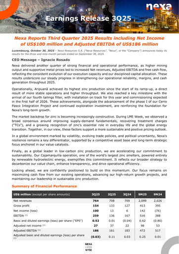 Thumbnail Nexa Resources Quarterly Report 2025-q3