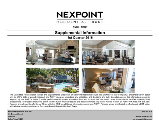 Thumbnail NexPoint Residential Trust Quarterly Report 2016-q1