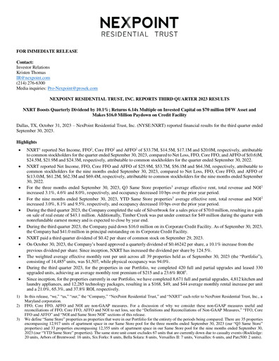 Thumbnail NexPoint Residential Trust Quarterly Report 2023-q3