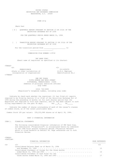 Thumbnail PNC Financial Services Quarterly Report 1994-q1