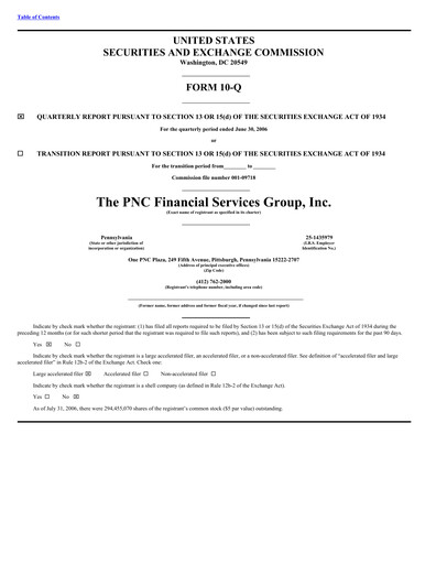 Thumbnail PNC Financial Services Quarterly Report 2006-q2