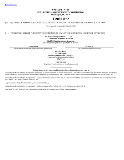 Thumbnail PNC Financial Services Quarterly Report 2007-q1