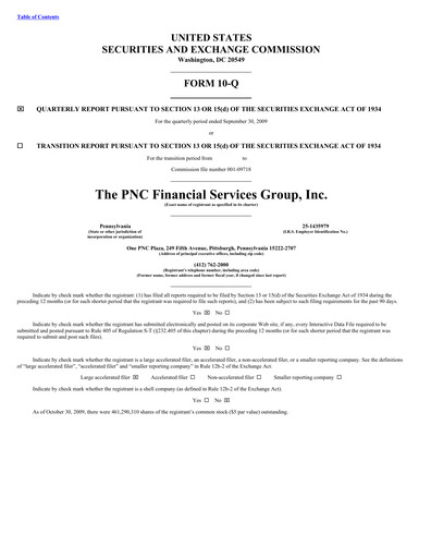Thumbnail PNC Financial Services Quarterly Report 2009-q3