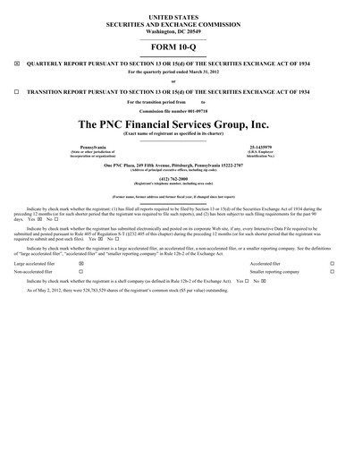 Thumbnail PNC Financial Services Quarterly Report 2012-q1