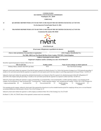Thumbnail nVent Electric Quarterly Report 2026-q1