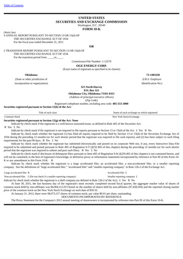 Thumbnail OGE Energy
 Annual Report 2011