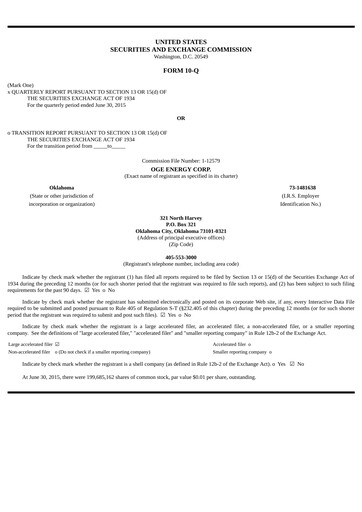 Thumbnail OGE Energy
 Quarterly Report 2015-q2
