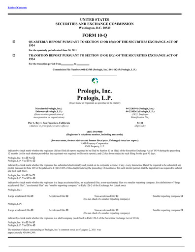 Thumbnail Prologis Quarterly Report 2011-q2