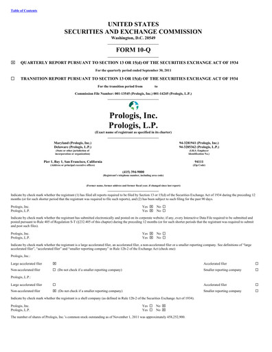 Thumbnail Prologis Quarterly Report 2011-q3