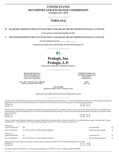 Thumbnail Prologis Quarterly Report 2014-q3
