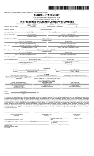 Thumbnail Prudential Financial Financial Statement 2018