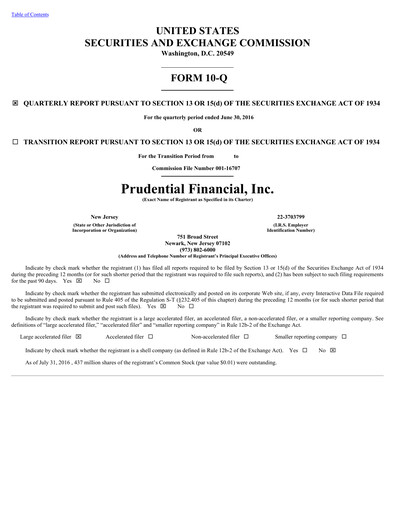 Thumbnail Prudential Financial Quarterly Report 2016-q2
