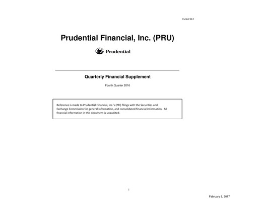 Thumbnail Prudential Financial Quarterly Report 2016-q4