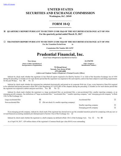 Thumbnail Prudential Financial Quarterly Report 2017-q1