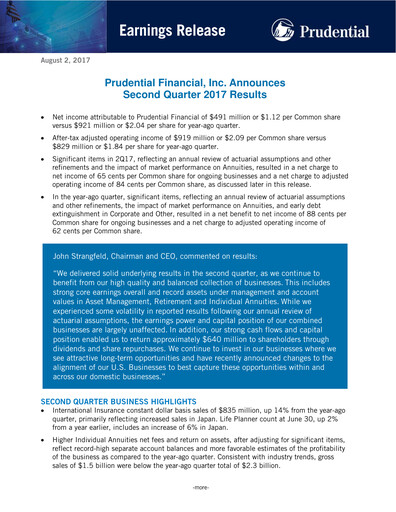 Thumbnail Prudential Financial Quarterly Report 2017-q2