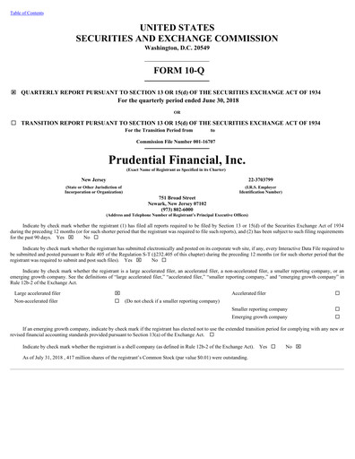Thumbnail Prudential Financial Quarterly Report 2018-q2