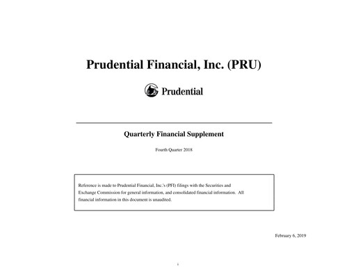 Thumbnail Prudential Financial Quarterly Report 2018-q4