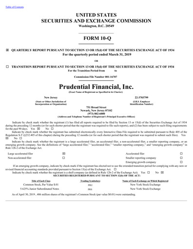 Thumbnail Prudential Financial Quarterly Report 2019-q1