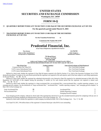 Thumbnail Prudential Financial Quarterly Report 2021-q1