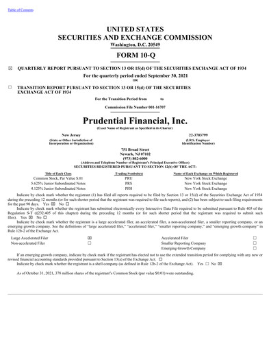 Thumbnail Prudential Financial Quarterly Report 2021-q3