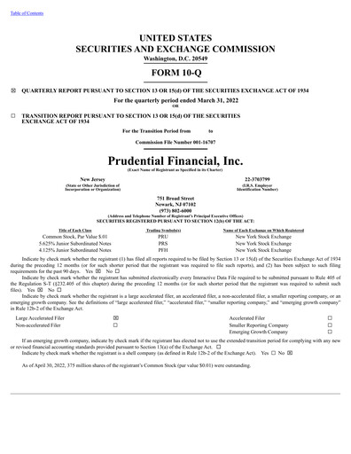 Thumbnail Prudential Financial Quarterly Report 2022-q1