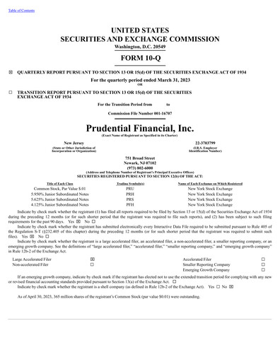 Thumbnail Prudential Financial Quarterly Report 2023-q1