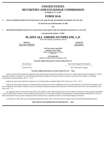 Thumbnail Plains All American Pipeline Annual Report 2002