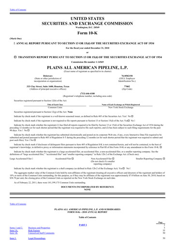 Thumbnail Plains All American Pipeline Annual Report 2010