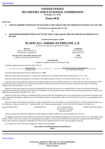 Thumbnail Plains All American Pipeline Annual Report 2011